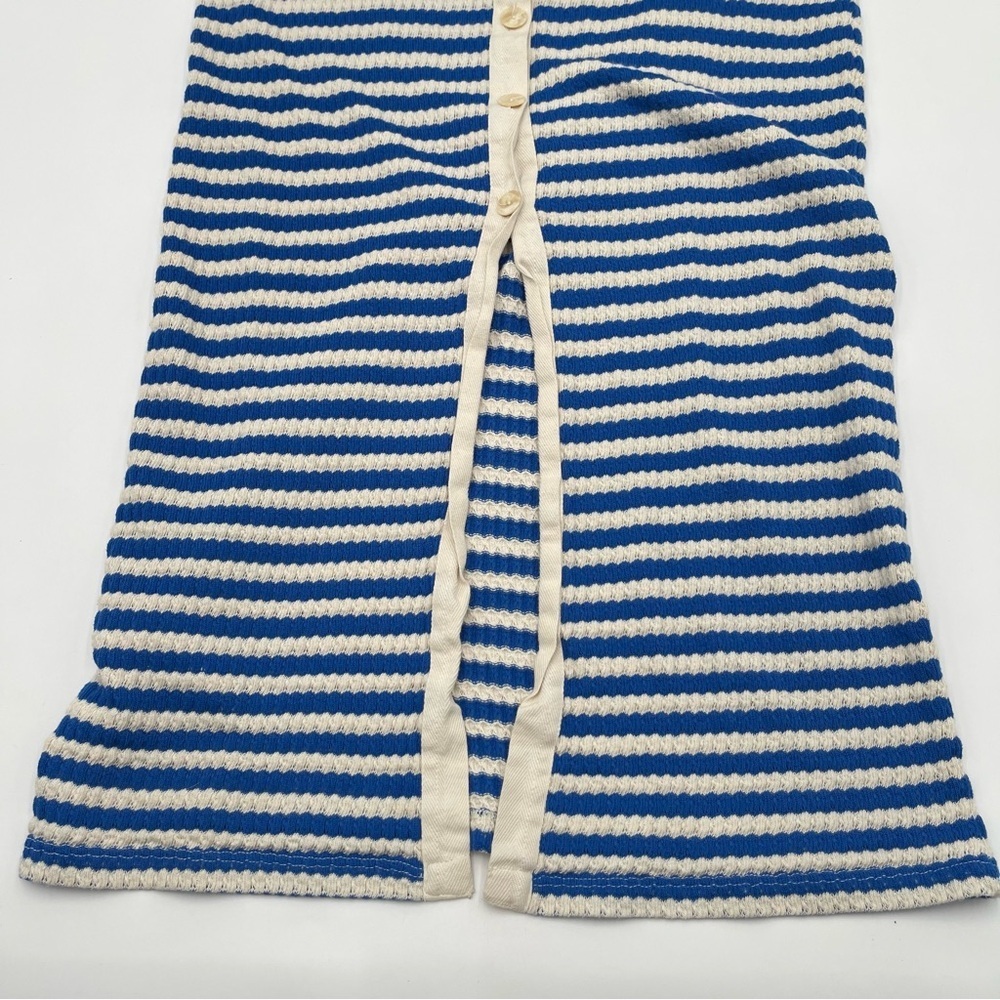 MNG Mango Blue/ Cream Stripe Jersey Sweater Midi Dress Sz US 10 Short Sleeve - Picture 7 of 13